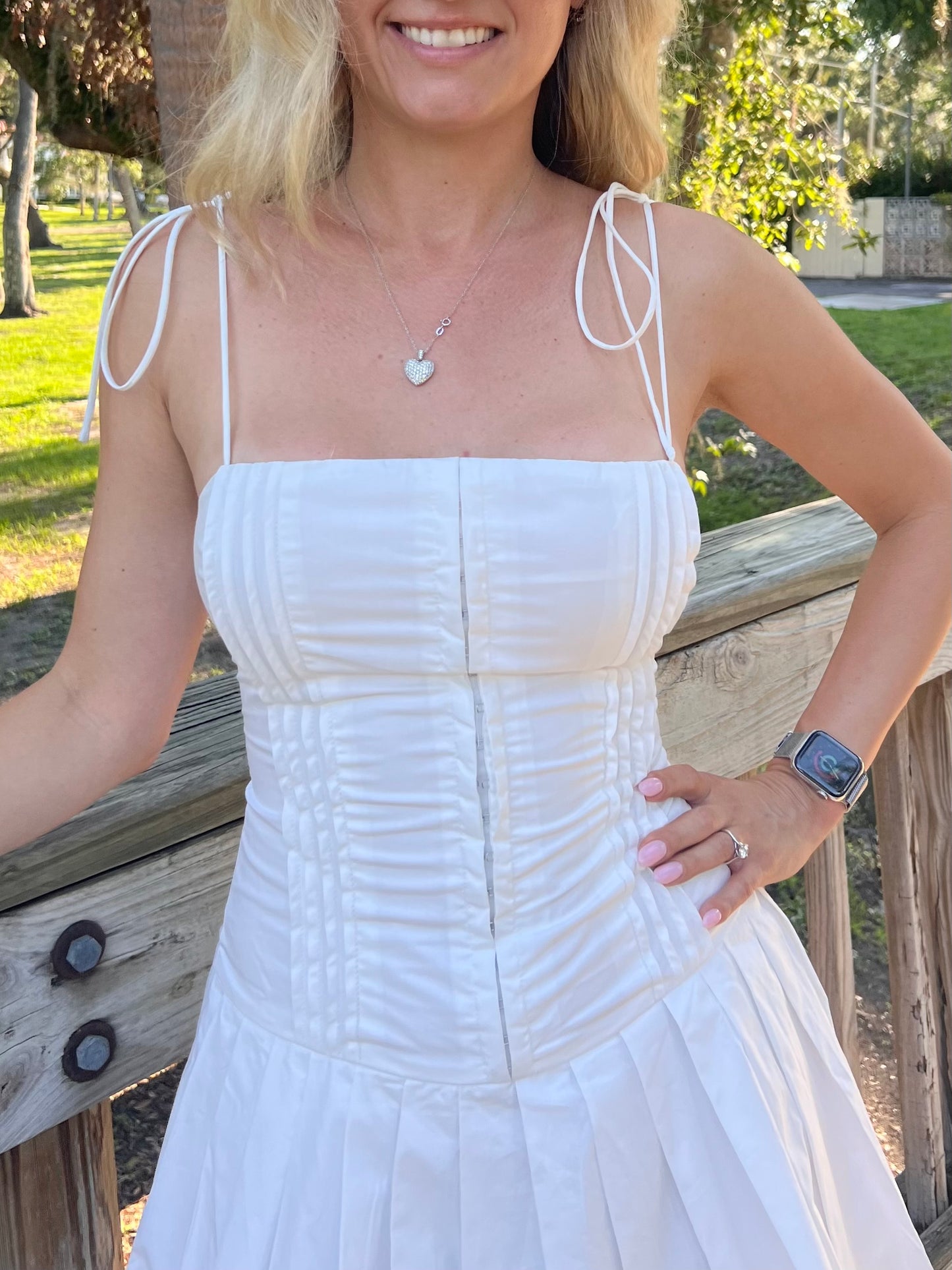 Laurel Pleated Mini Dress in White