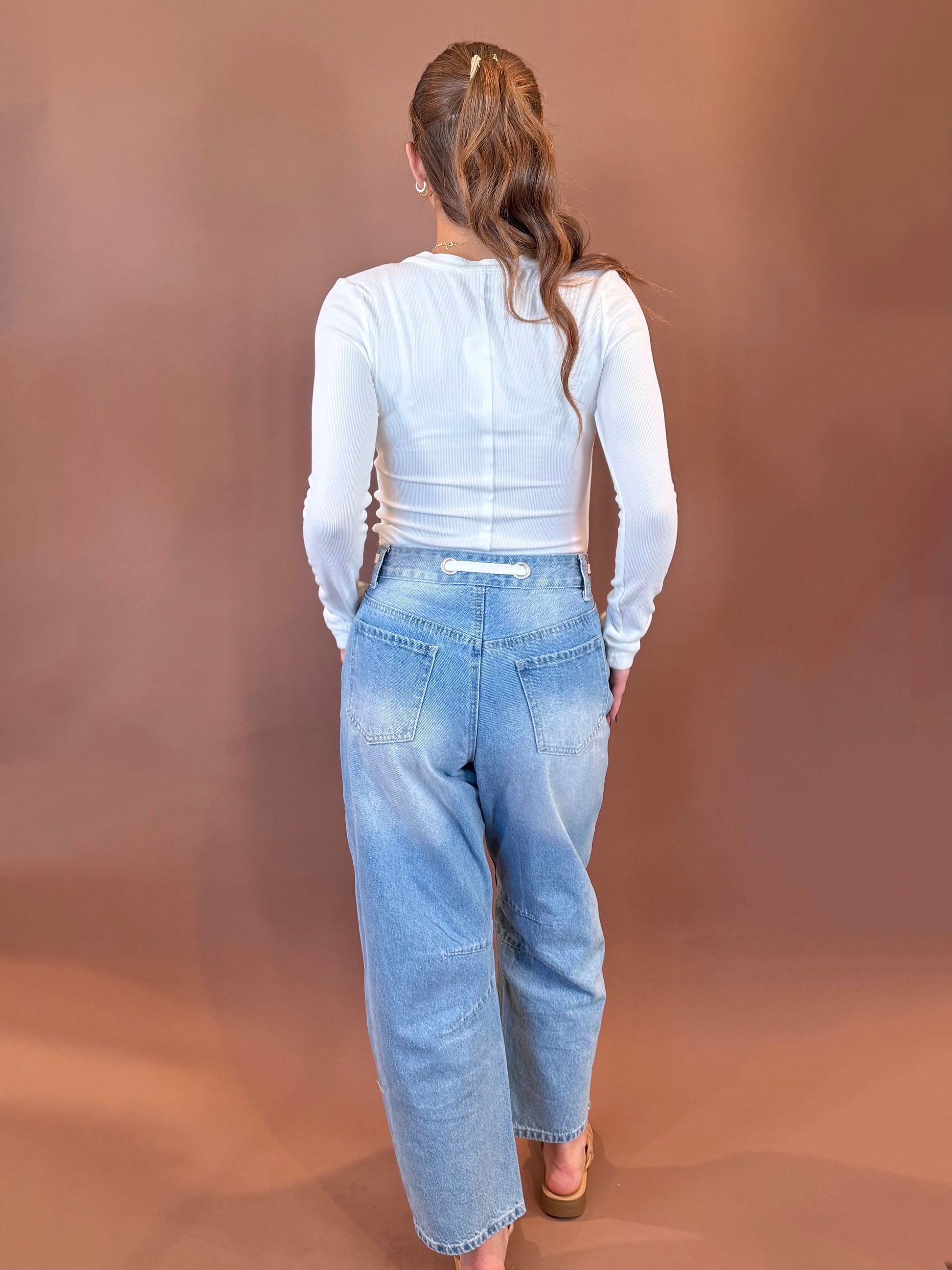Ivy Button Up Henley Long Sleeve Top in White
