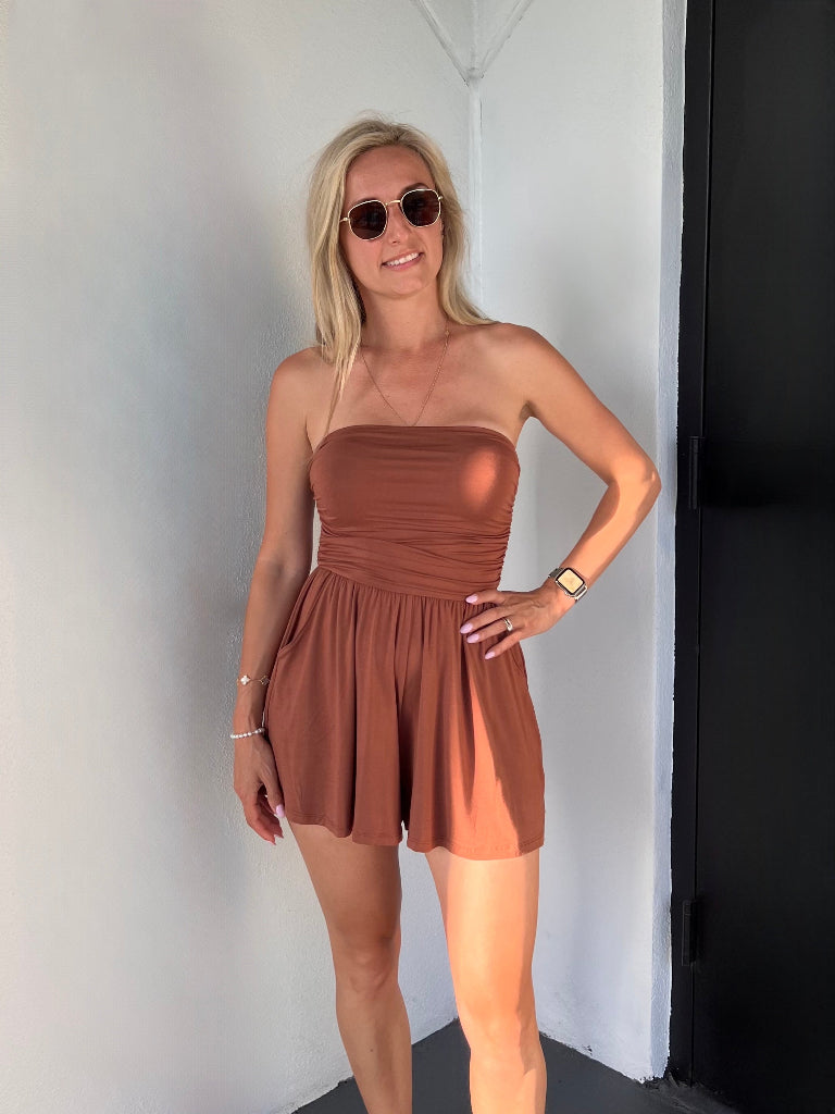 HALEY STRAPLESS ROMPER IN NUTSHELL