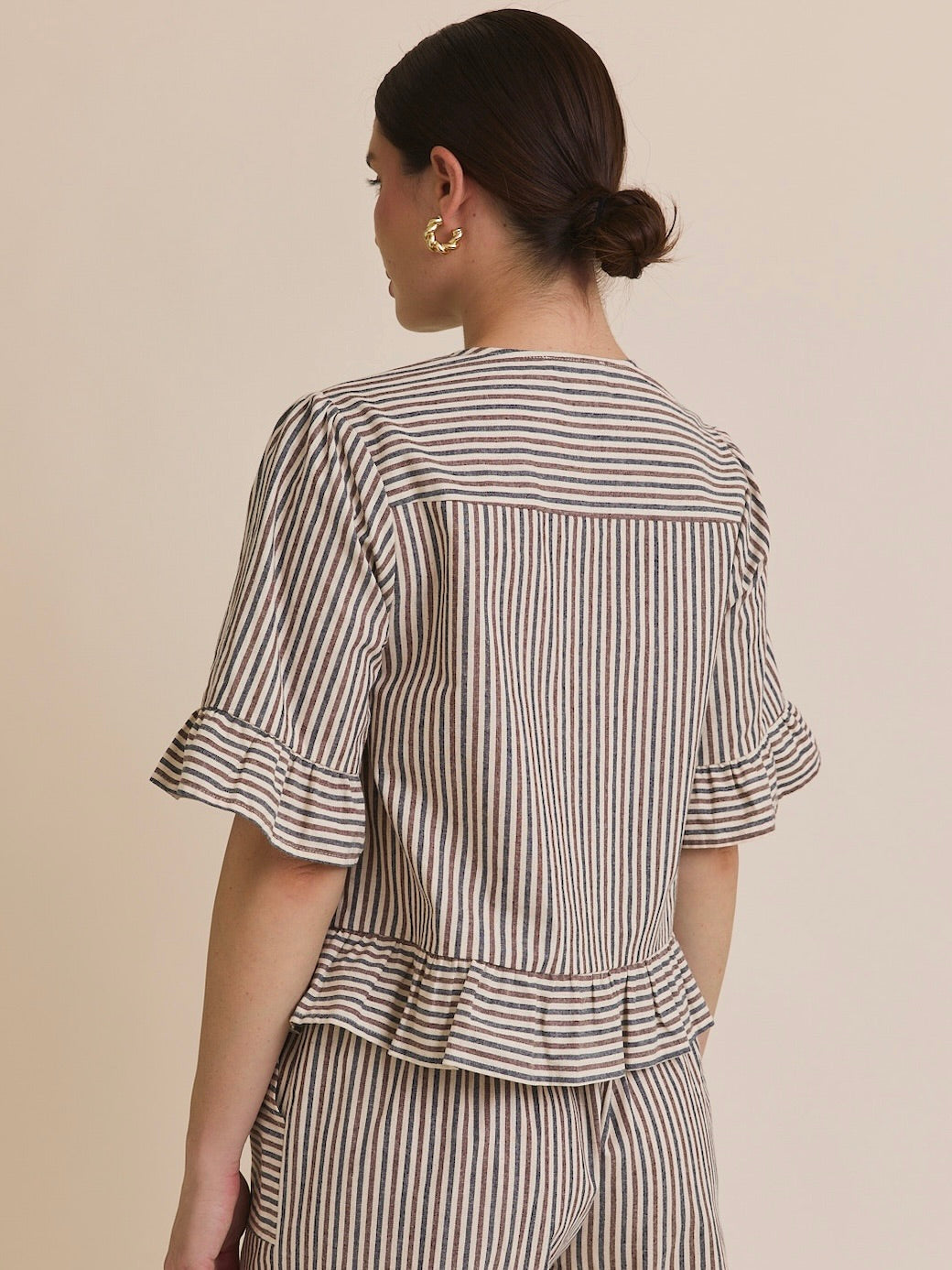 Jessa Front Tie Striped Blouse in Multi