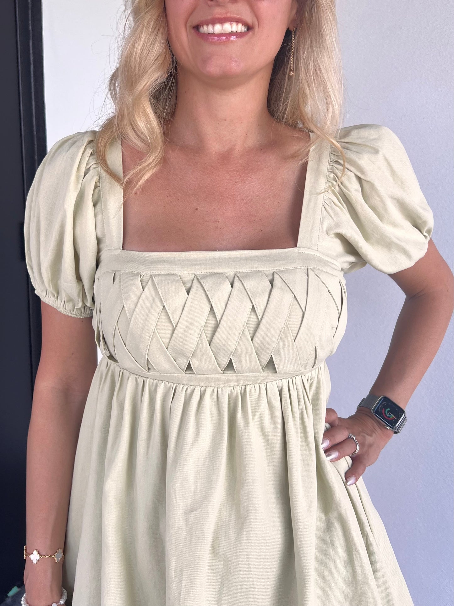 Phoebe Puff Sleeve Mini Dress in Sage Green