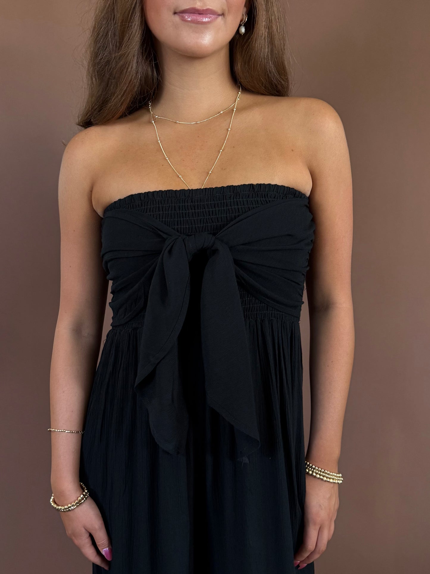 Emma Strapless Front Tie Jumpsuit in Black
