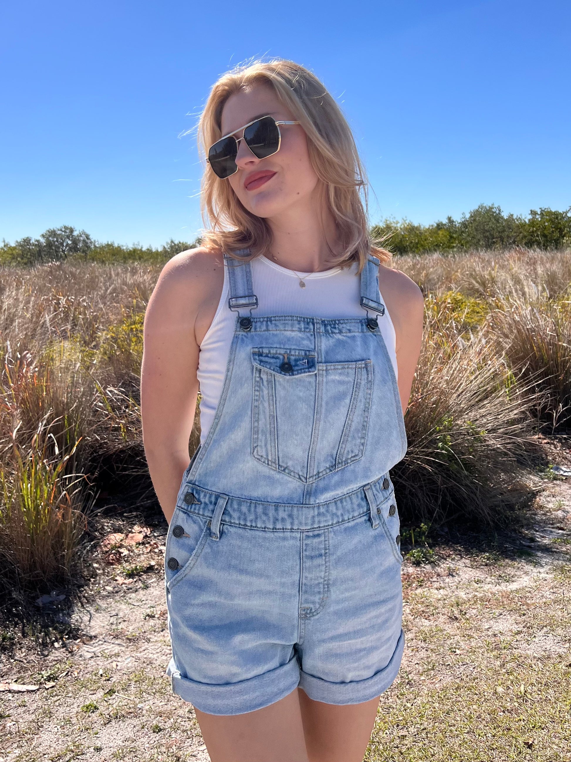 Wilder Denim Shortalls in Light WAsh