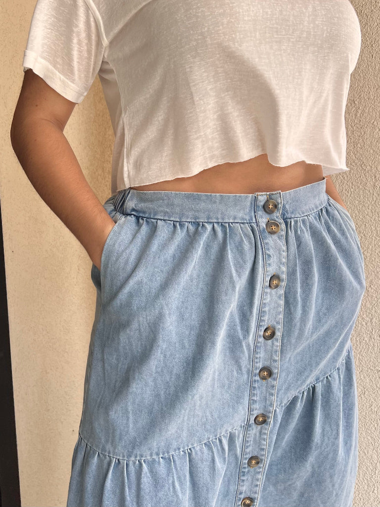 LOLA MAXI SKIRT IN DENIM
