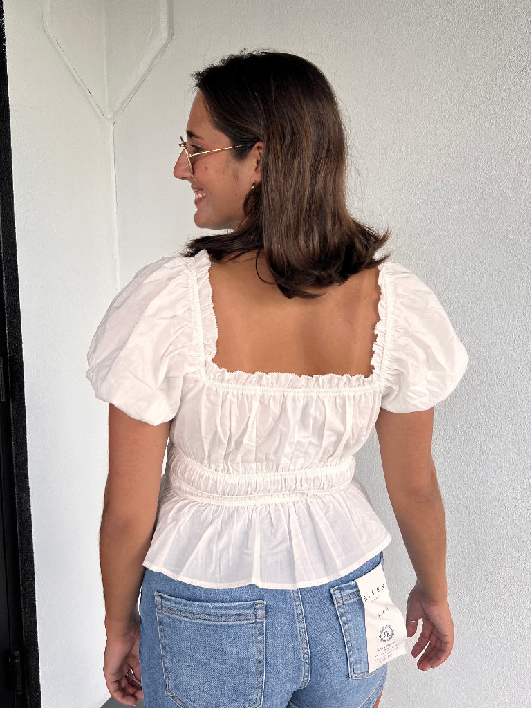 CELINE PEPLUM BOW BLOUSE IN WHITE