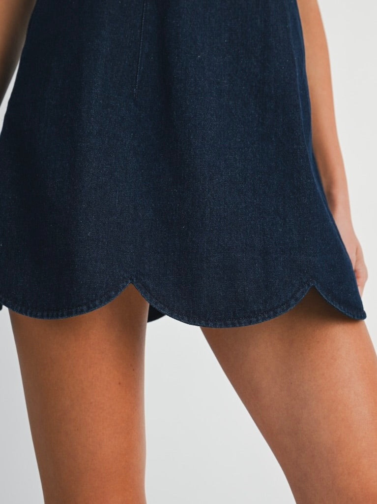 Marley Sleeveless Scalloped Mini Dress in Dark Denim