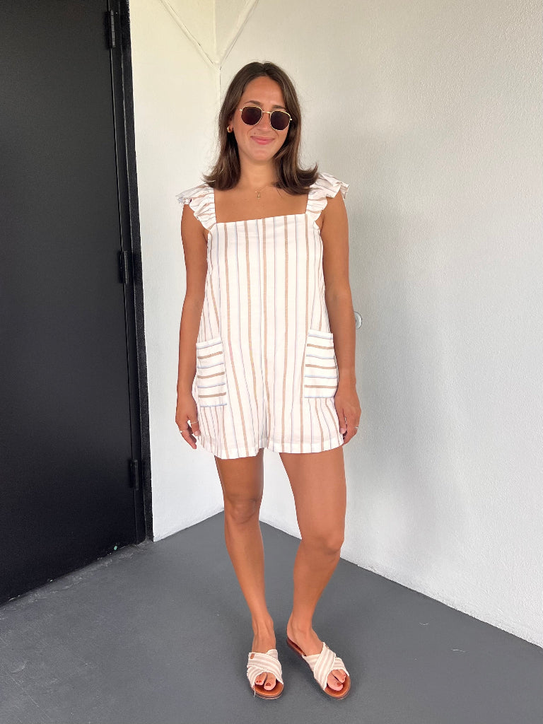JONI STRIPED ROMPER IN TAUPE