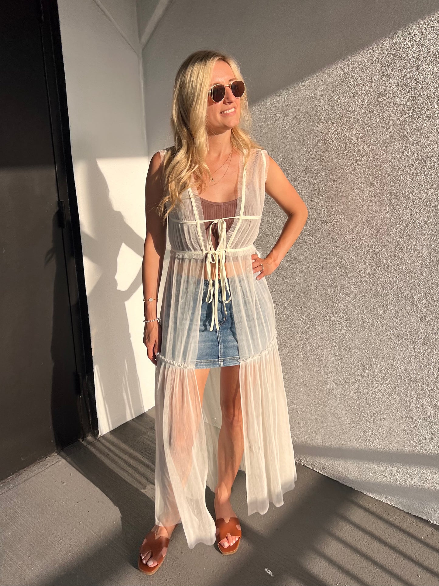 SIENNA TULLE KIMONO IN OFF WHITE