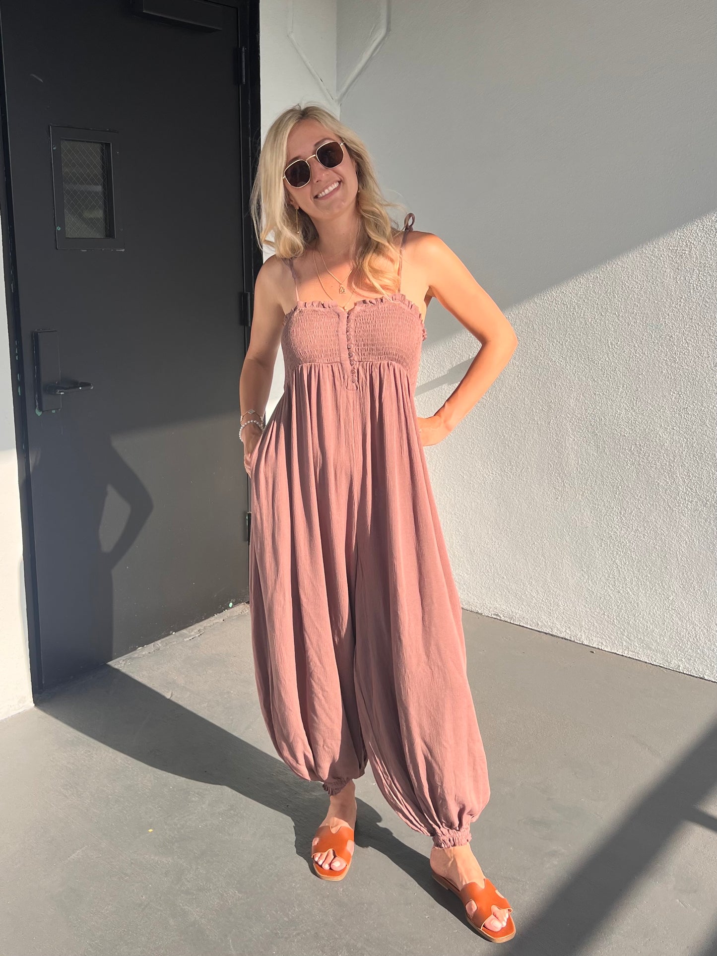 LIANA HAREM JUMPSUIT IN MOCHA BROWN