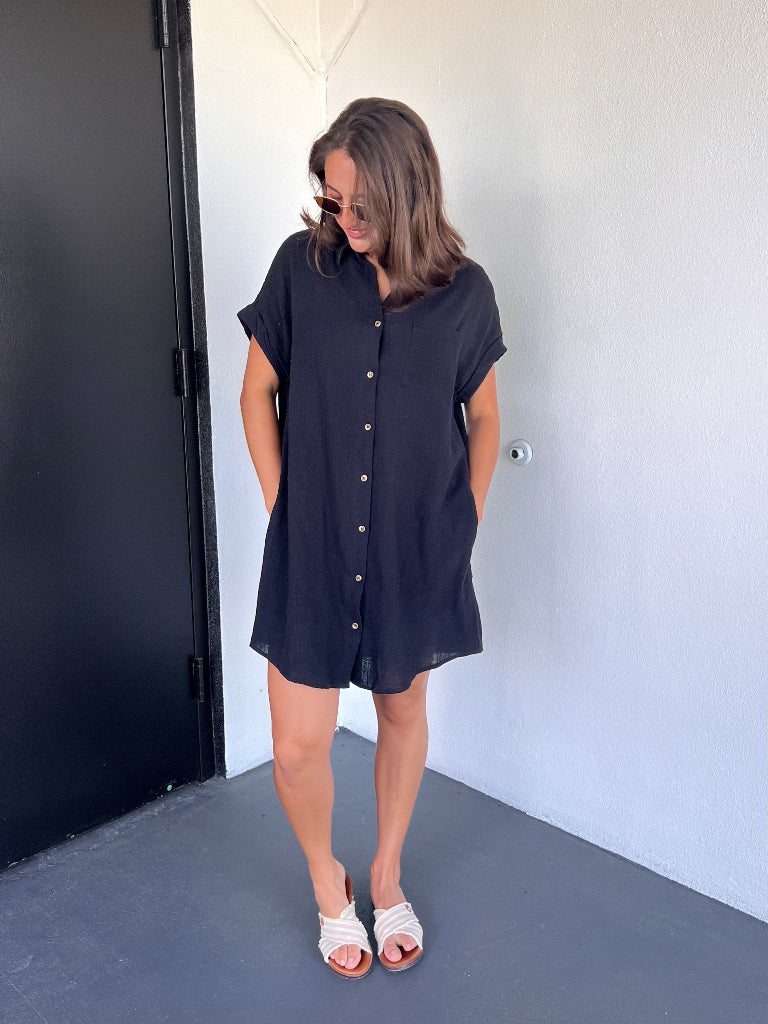 LUNA SHIRT DRESS IN BLACK