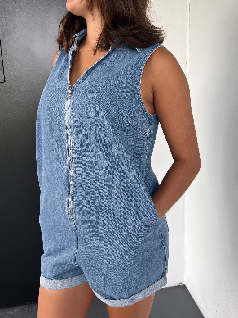 JETT ROMPER IN DENIM