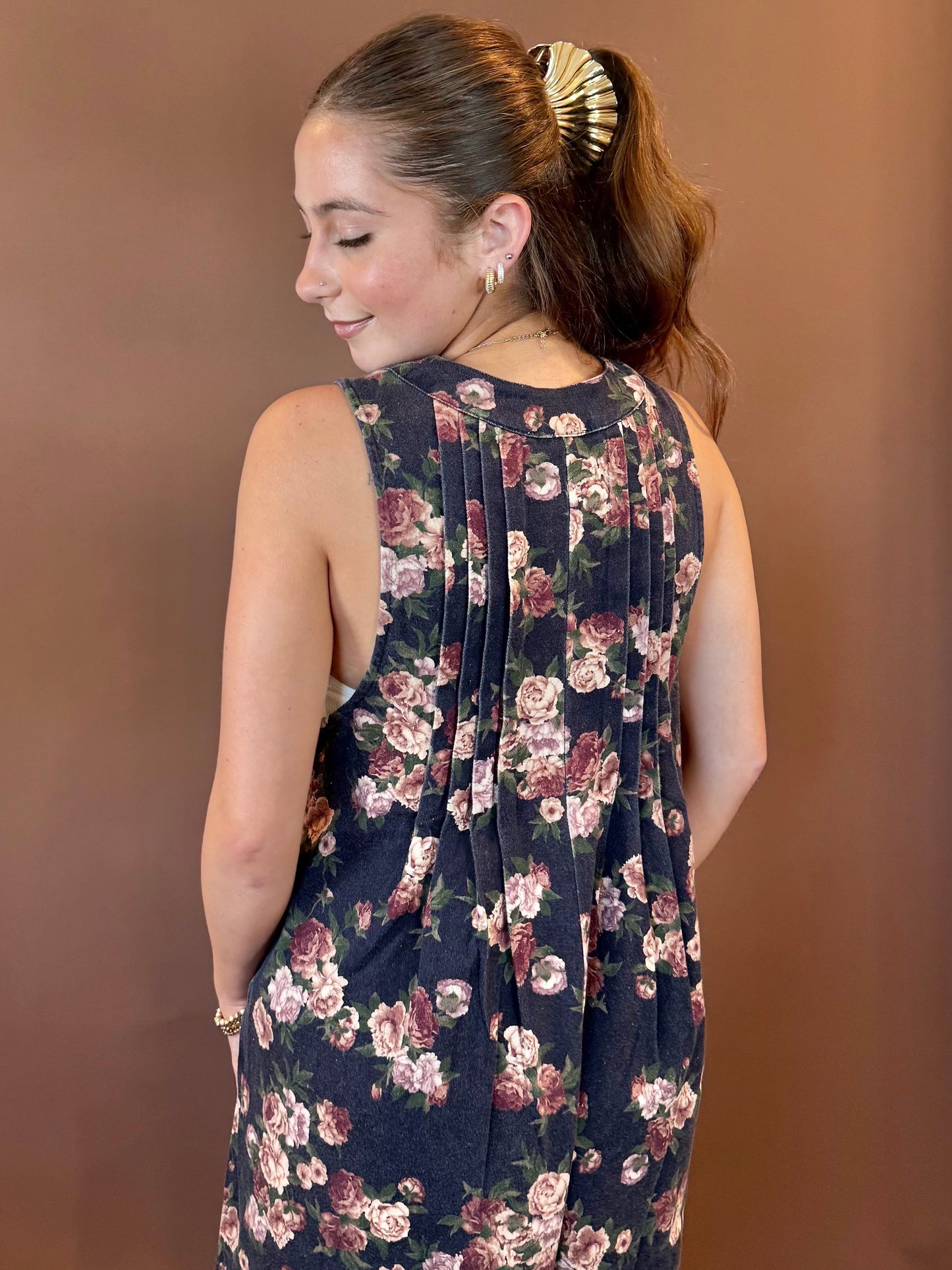 Meadow Multicolor Floral Sleeveless Romper in Navy