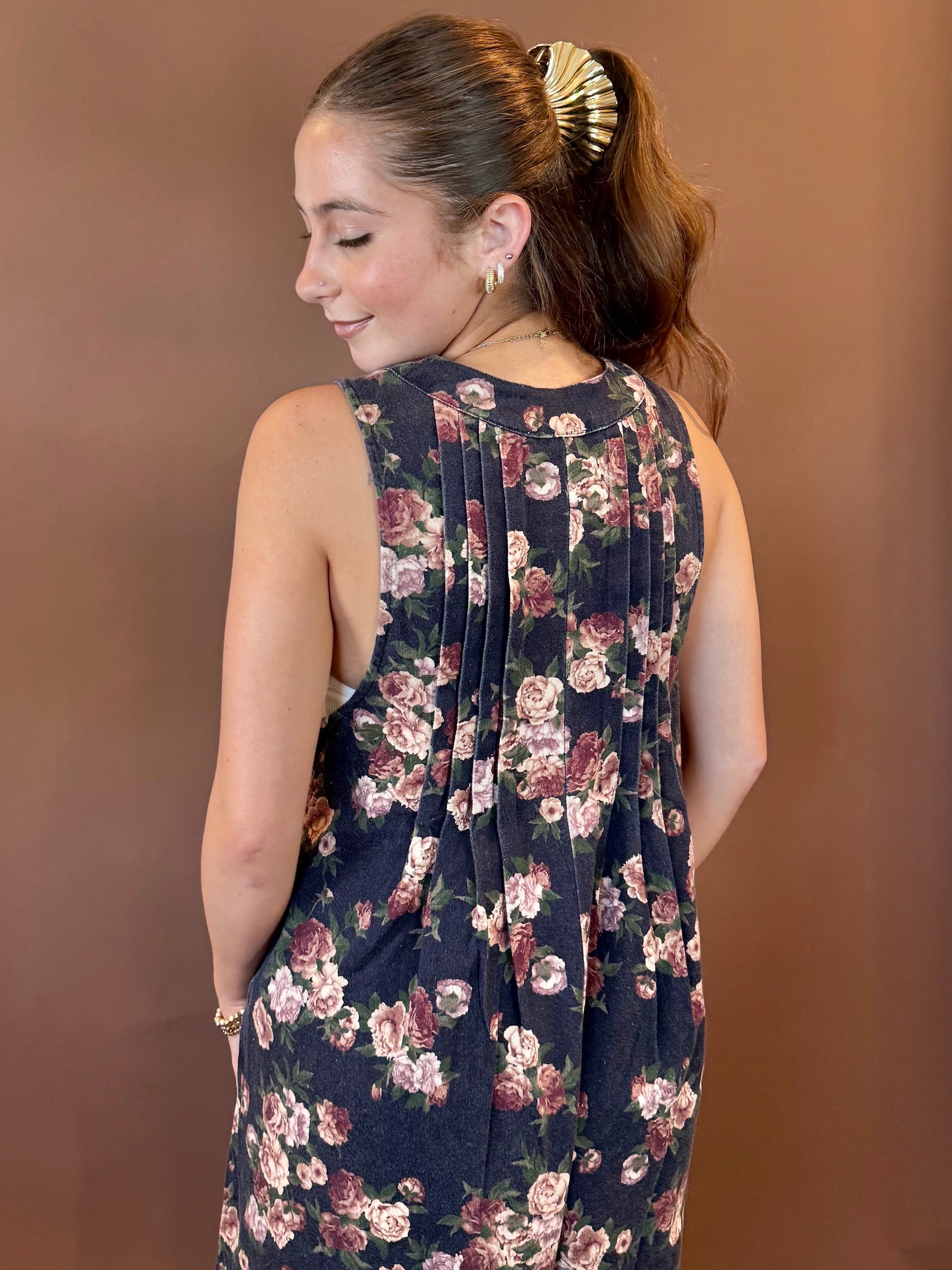 Meadow Multicolor Floral Sleeveless Romper in Navy