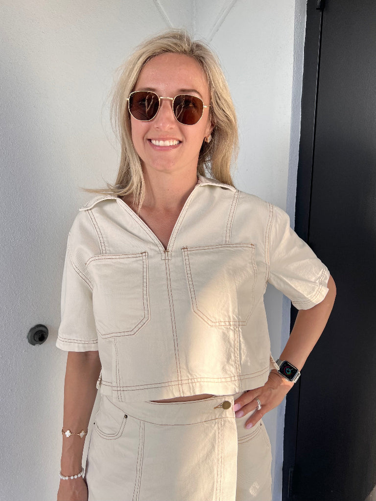MILEY DENIM CROPPED SHIRT IN ECRU
