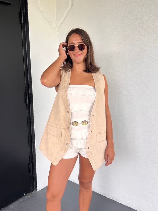 HAVEN RUFFLE ROMPER IN WHITE