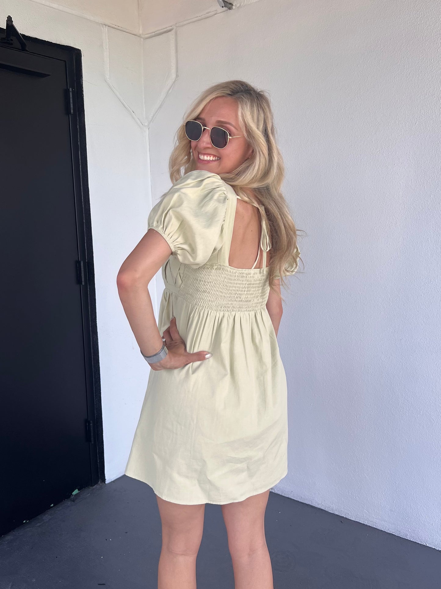 Phoebe Puff Sleeve Mini Dress in Sage Green
