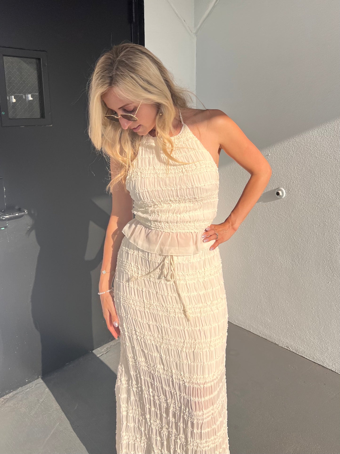 WILLOW OPEN BACK HALTER TOP IN CREAM