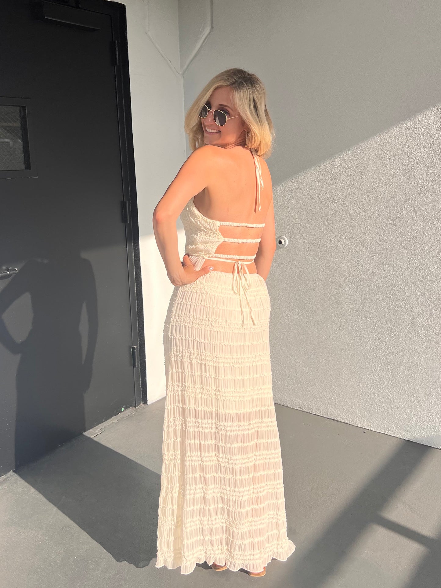 WILLOW OPEN BACK HALTER TOP IN CREAM