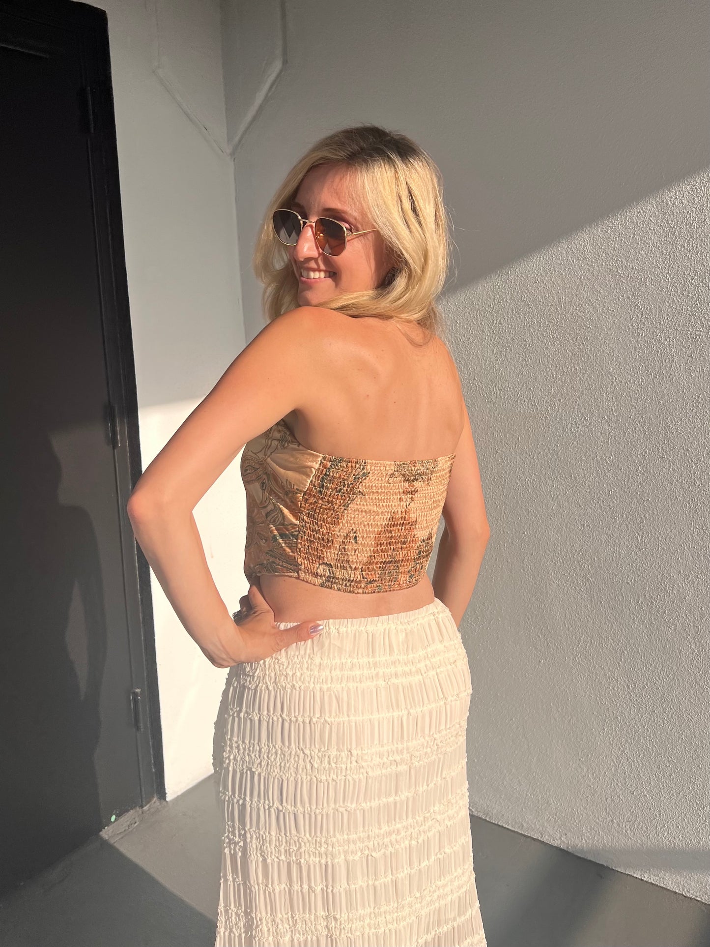 EVIE PAISLEY BANDANA TUBE TOP IN PEACH
