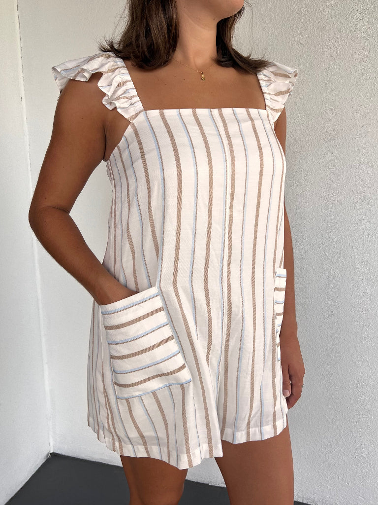 JONI STRIPED ROMPER IN TAUPE