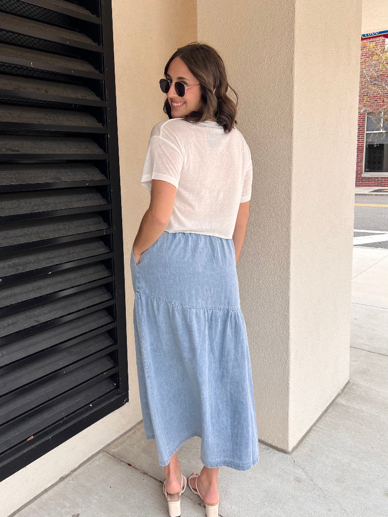 LOLA MAXI SKIRT IN DENIM