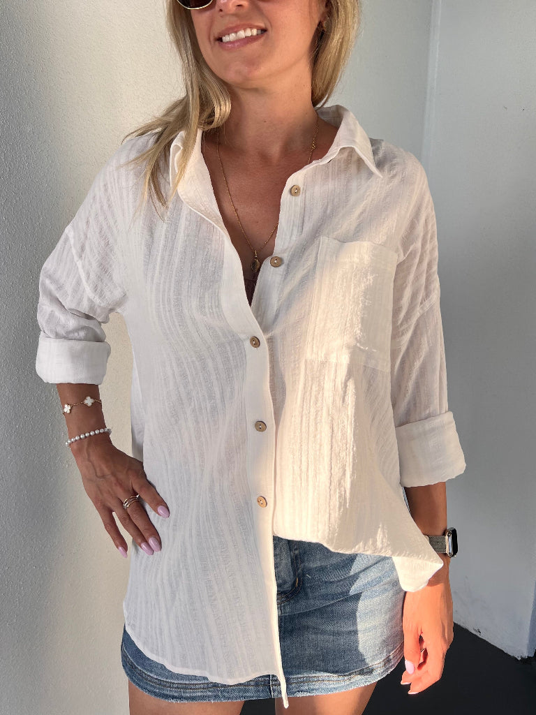 DANI BUTTON UP LONG SLEEVE BLOUSE IN WHITE