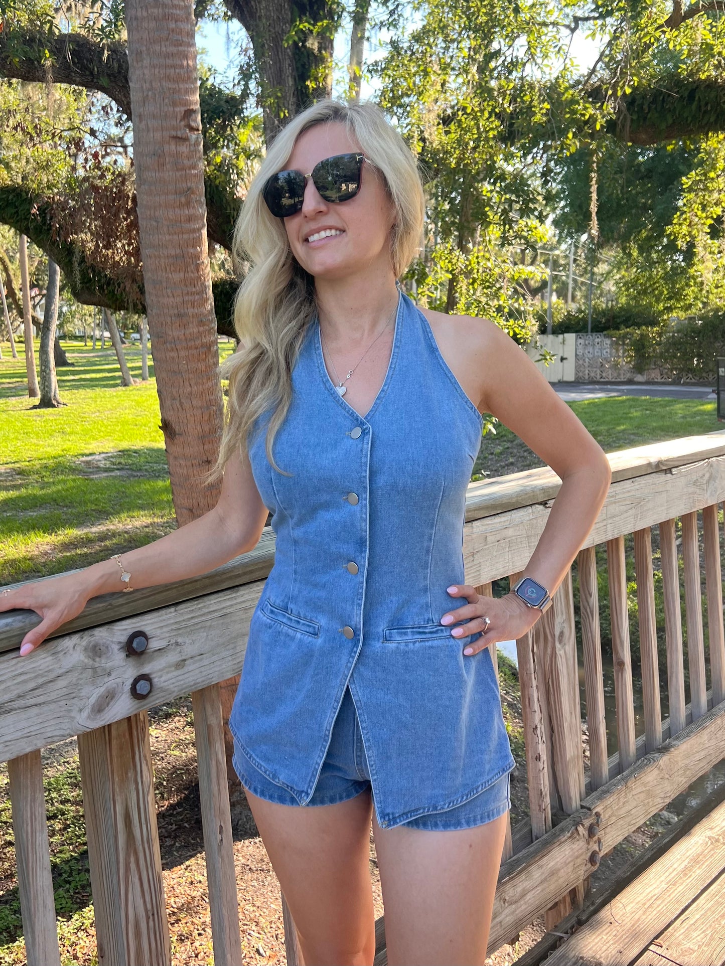Aspen Vest Style Romper in Denim
