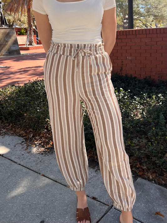 Channing White and Brown Striped Harem Pants