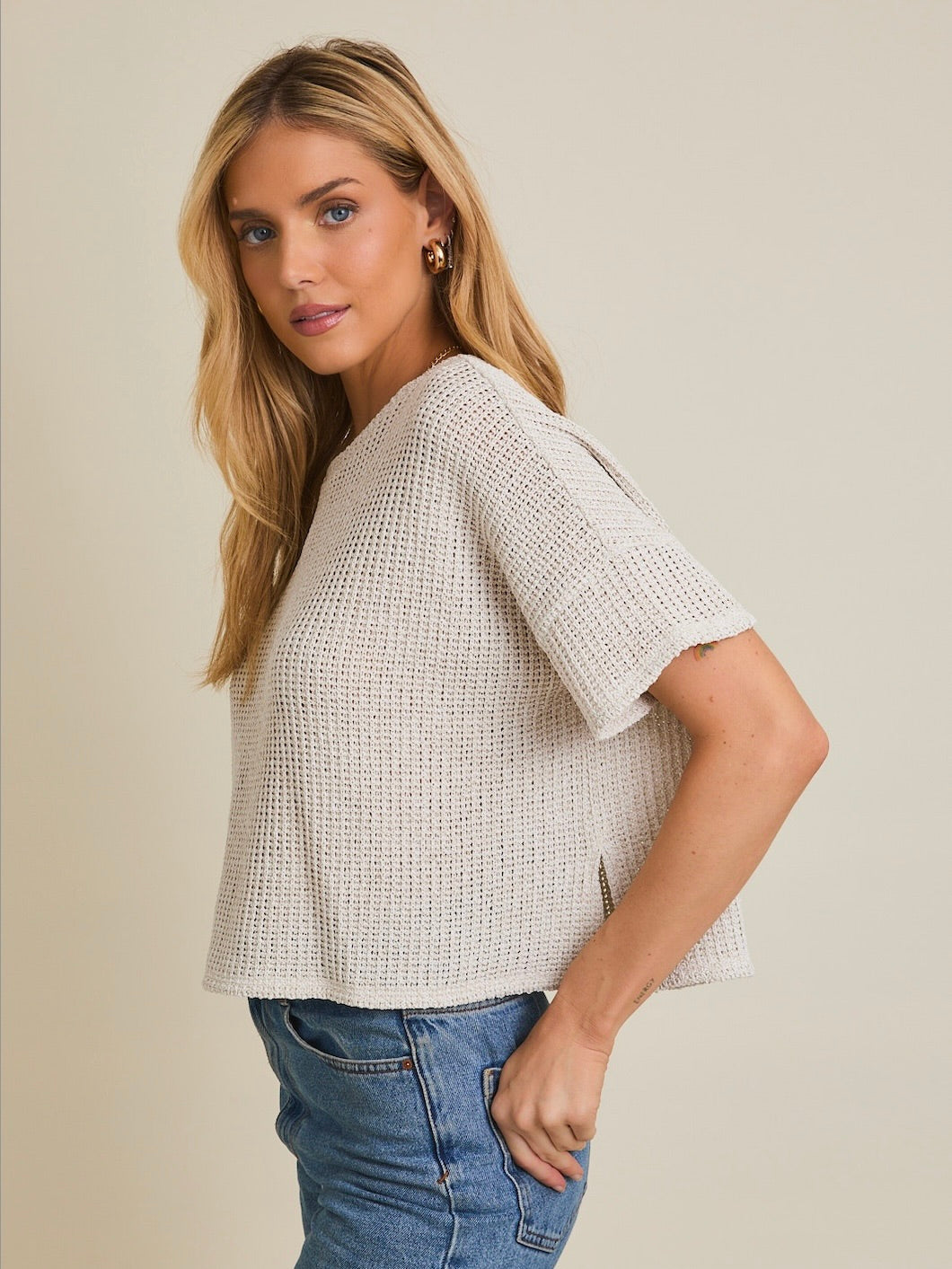 Rayne Flowy Short Sleeve Blouse in Natural
