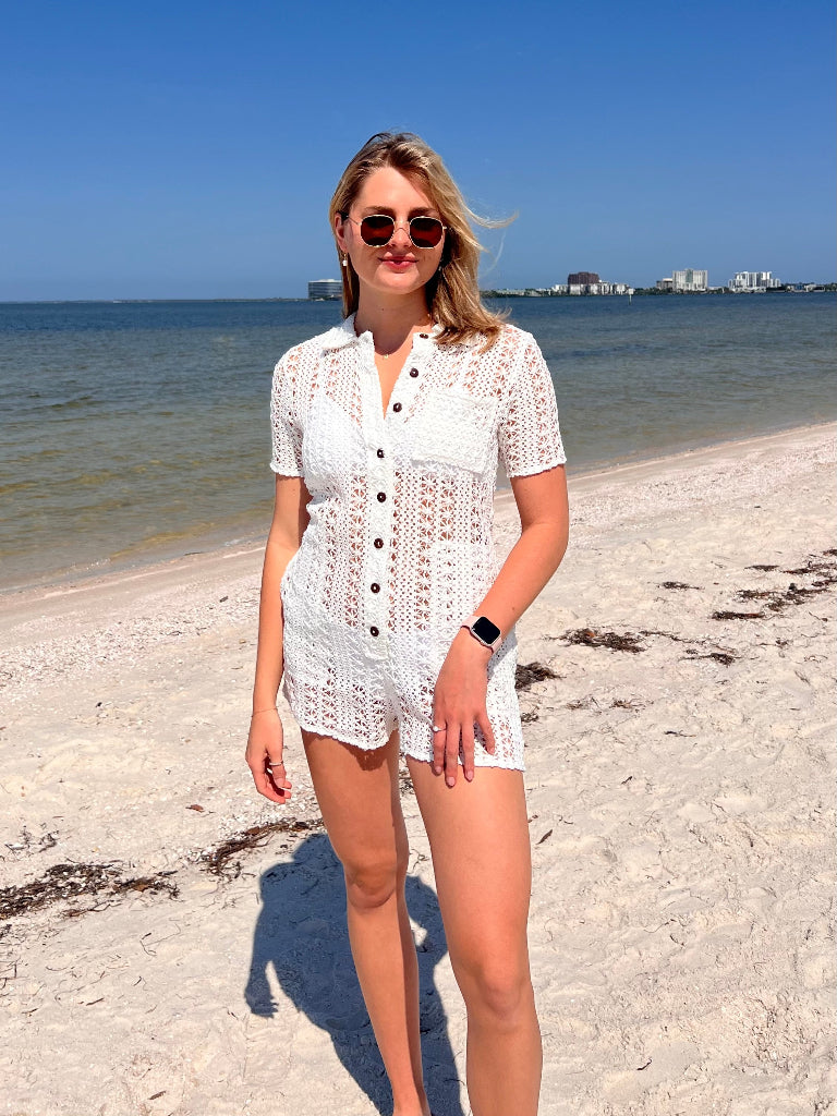 Oakley White Crochet Romper