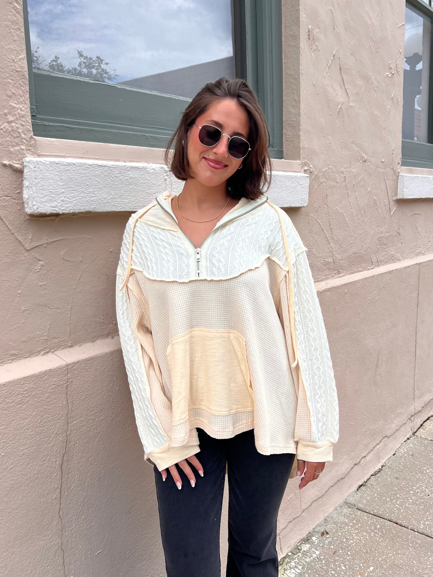 HAILEY HALF ZIP OVERSIZED SWEATSHIRT IN CREAM