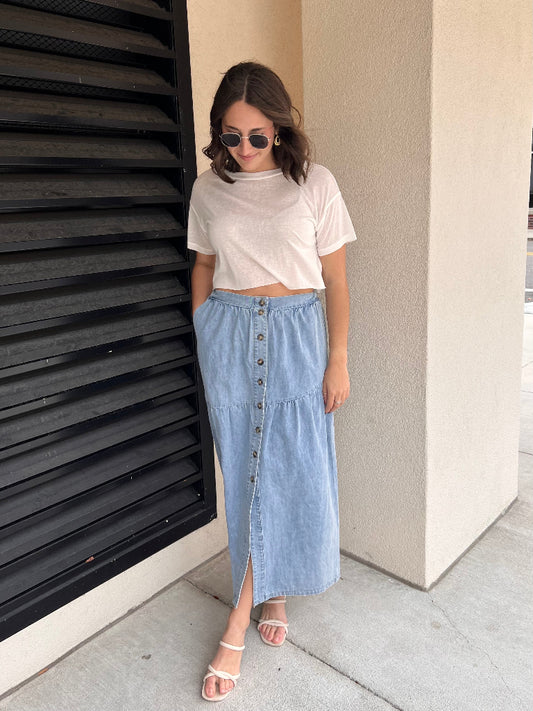 LOLA MAXI SKIRT IN DENIM