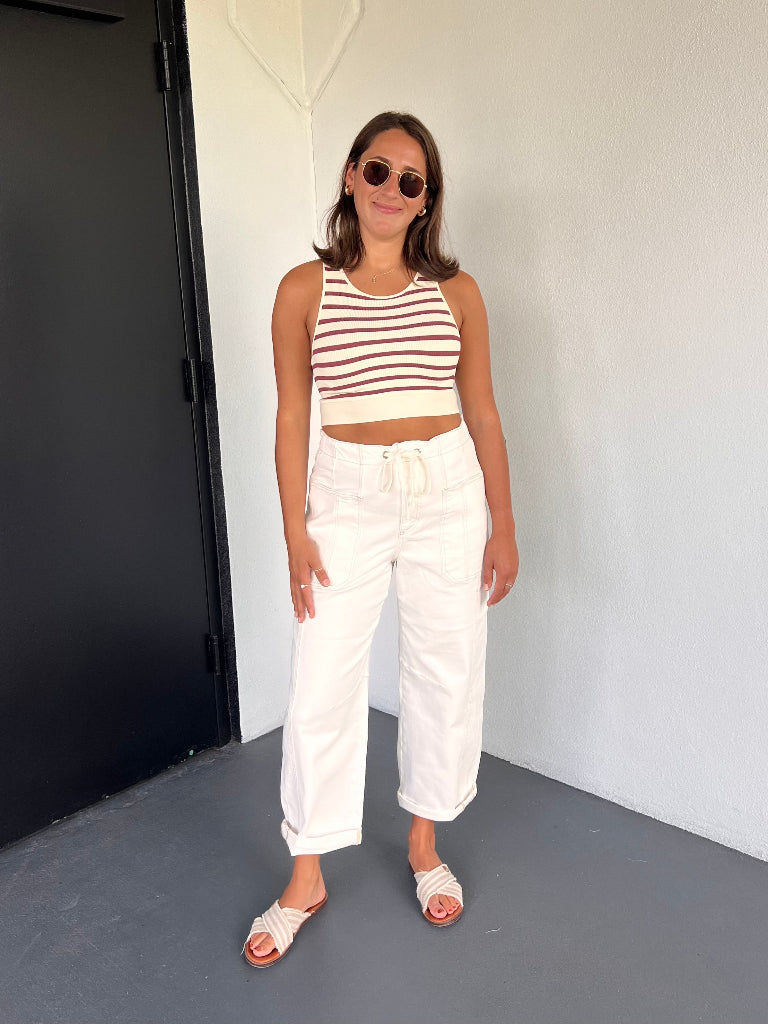 BEA CROPPED STRIPED TANK IN CREAM