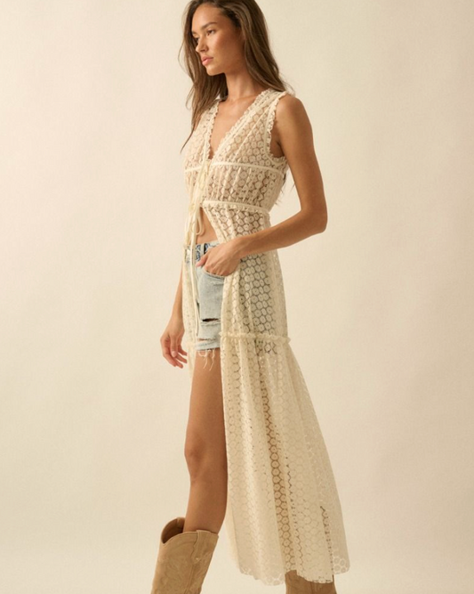 Evelyn Crochet Kimono in White