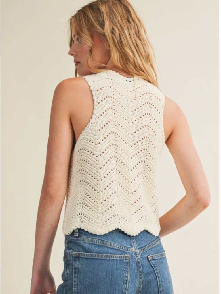 Briar Crochet Front Tie Tank Top in Cream