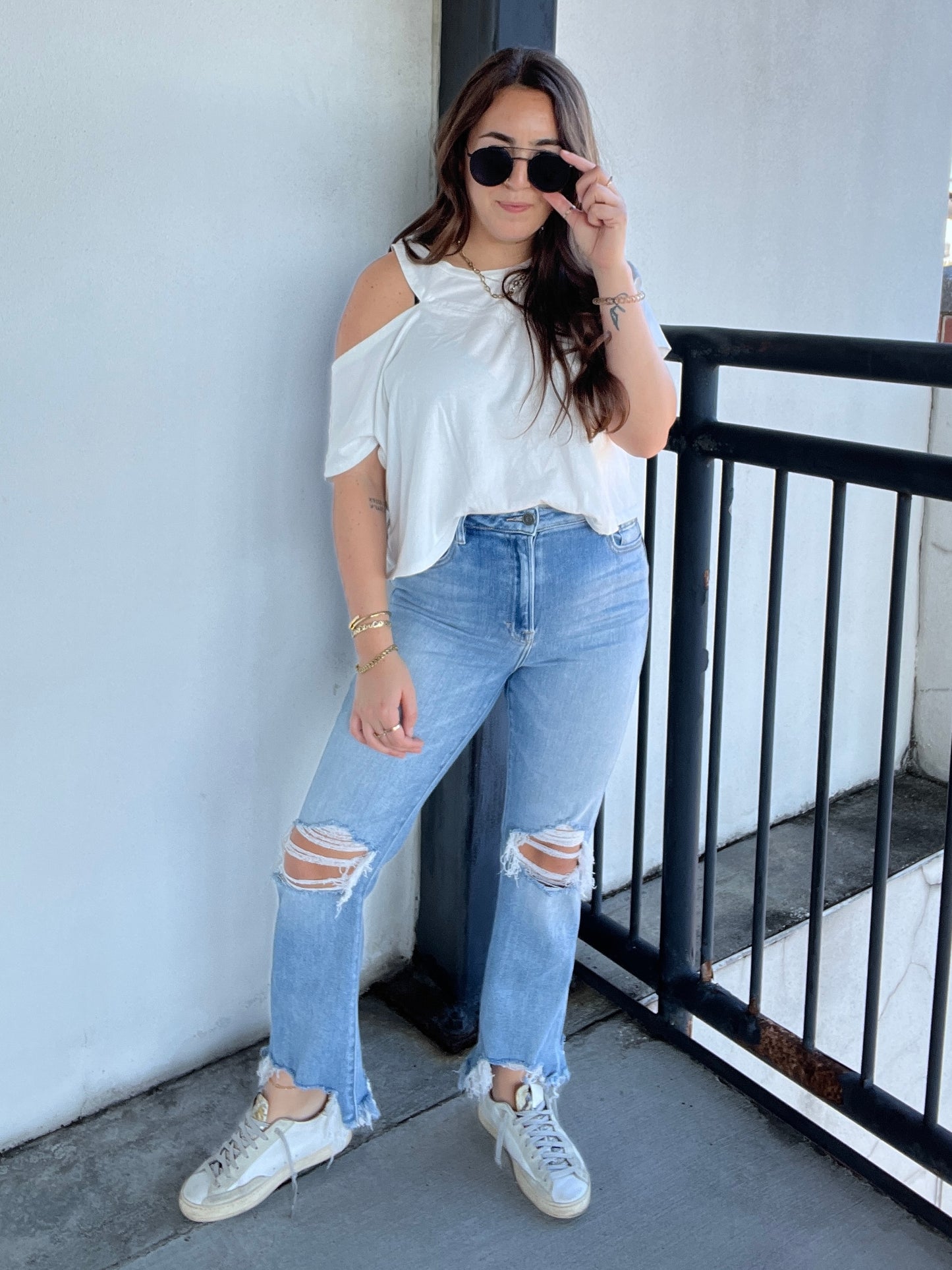 Joey Blue Denim Distressed Cropped Jeans