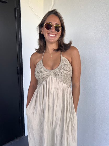TALLULAH CROCHET MAXI DRESS IN SAND