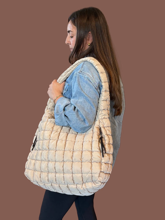 The Totally Quilted Large Tote in Almond