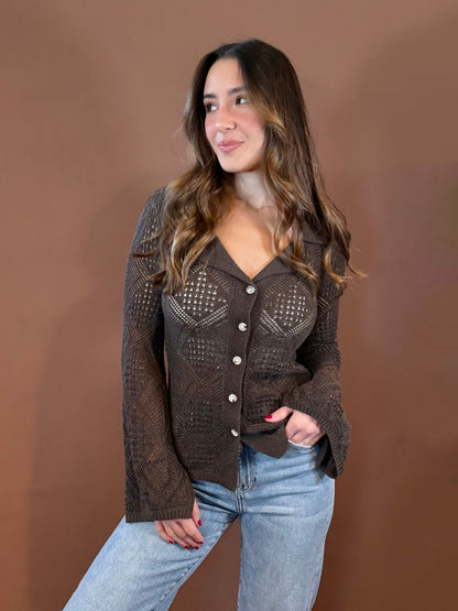 Willow Long Sleeve Knit Sweater Top in Charcoal