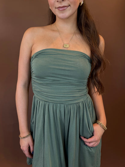 Haley Strapless Romper in Olive