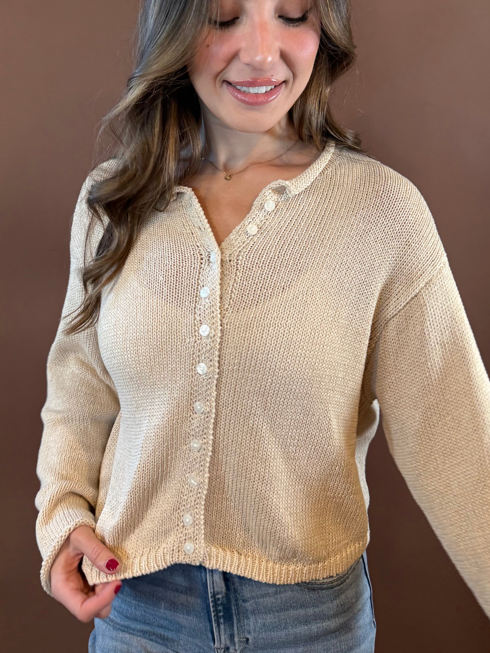 Forrest Long Sleeve Relaxed Cardigan in Cream