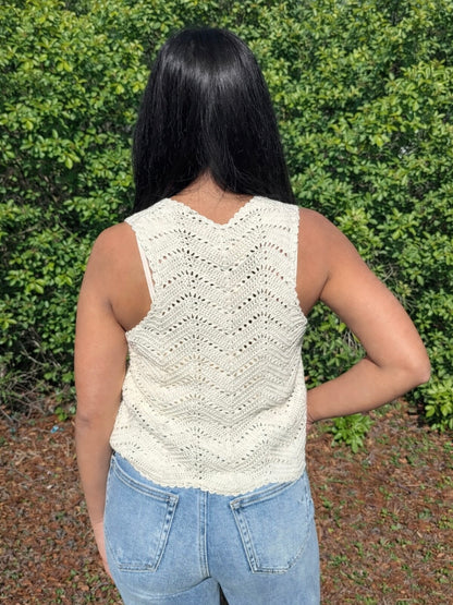 Briar Crochet Front Tie Tank Top in Cream