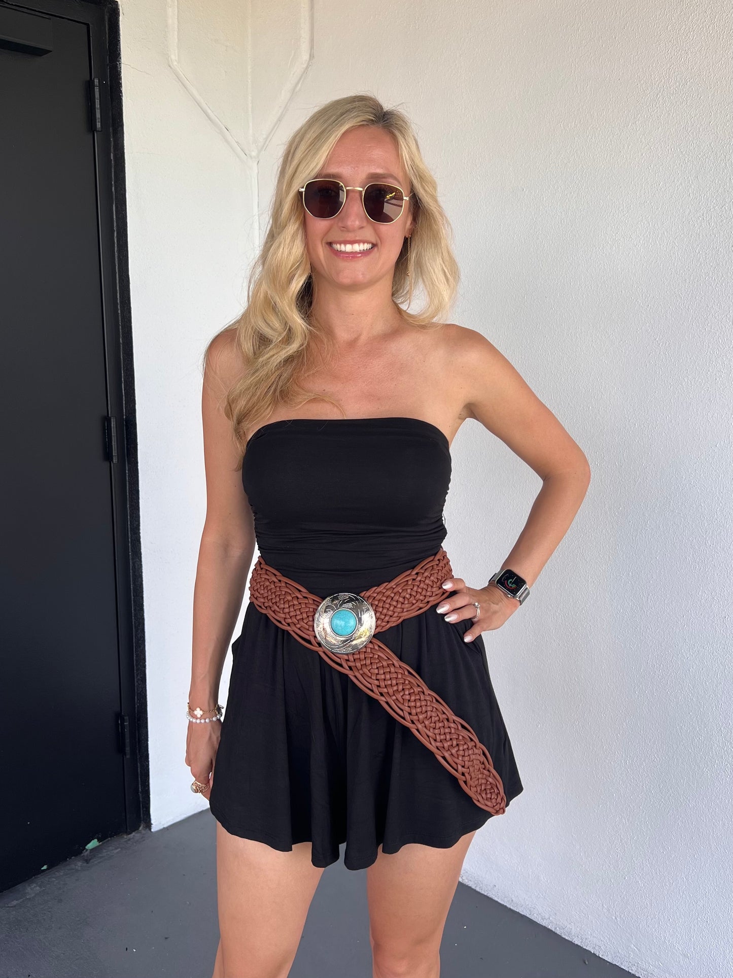 Lucy Western Belt in Brown with Turquoise Stone Detail