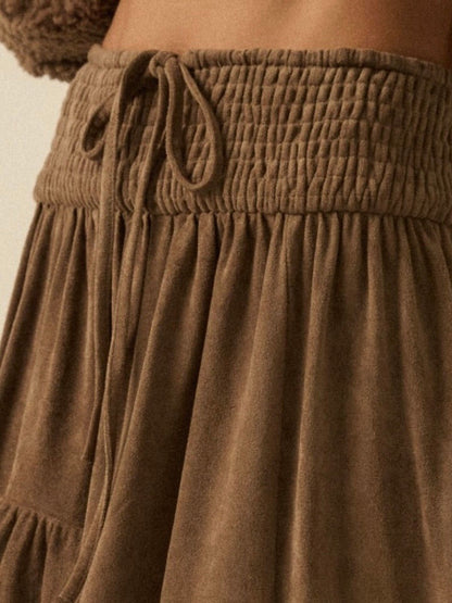 Aria Suede High-Low Maxi Skirt in Espresso Brown