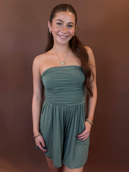 Haley Strapless Romper in Olive