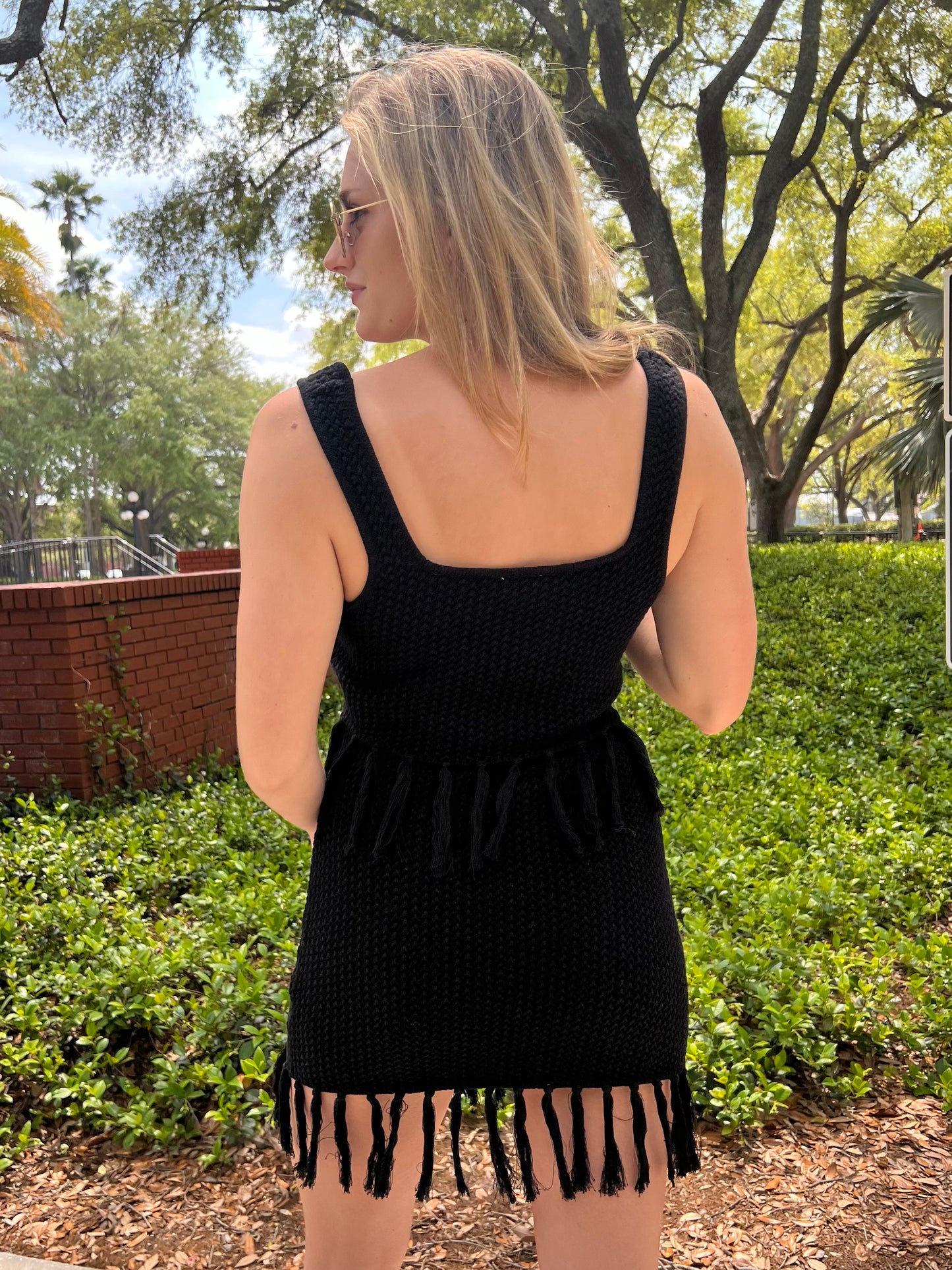 Paloma Black Knit Fringe Mini Skirt