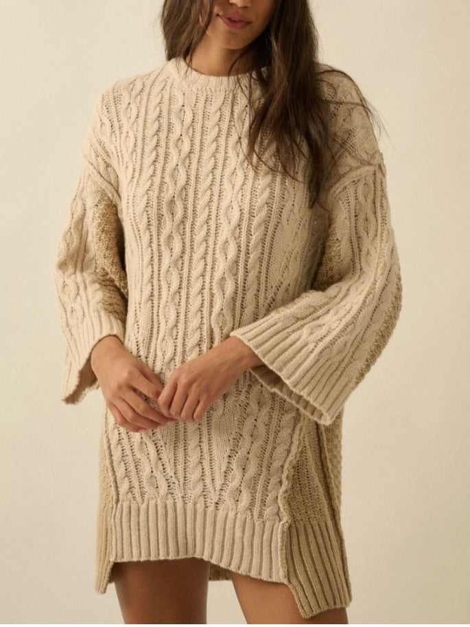 Honey Sweater Mini Dress in Cream & Sand