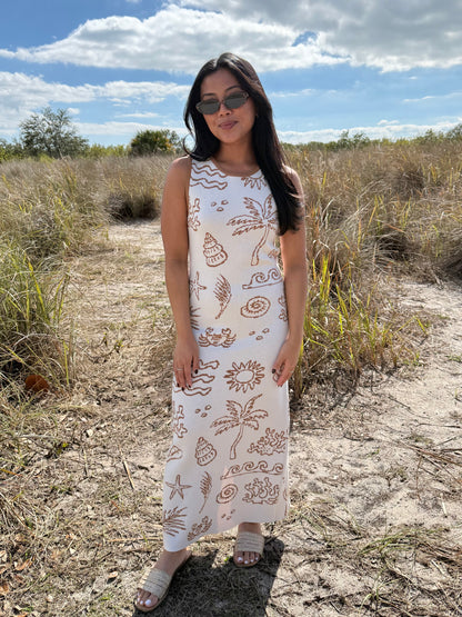 Sunshine Nautical Printed Midi Knit Dress in White