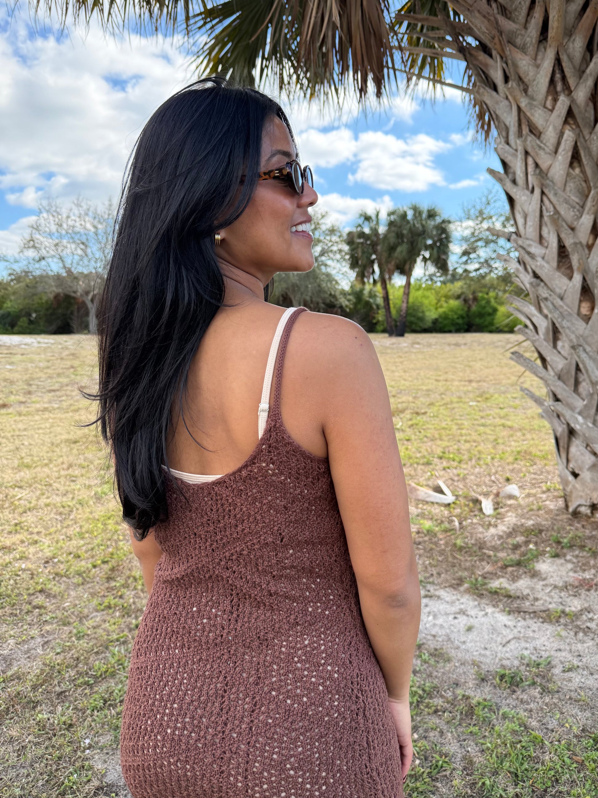 Sloane Fringe Knit Dress in Chocolate Brown