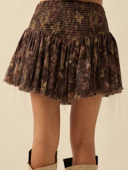 Jenny Drop Waist Pleated Mini Skort in Brown Floral
